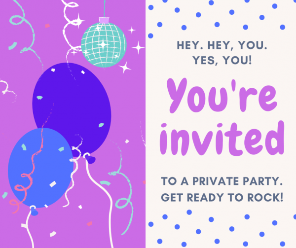 Private party invitation with balloons and disco ball